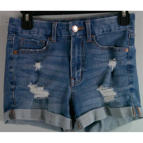 Aeropostale Jean Shorts High Rise Curvy Midi Distressed Juniors 4 - Picture 1 of 4